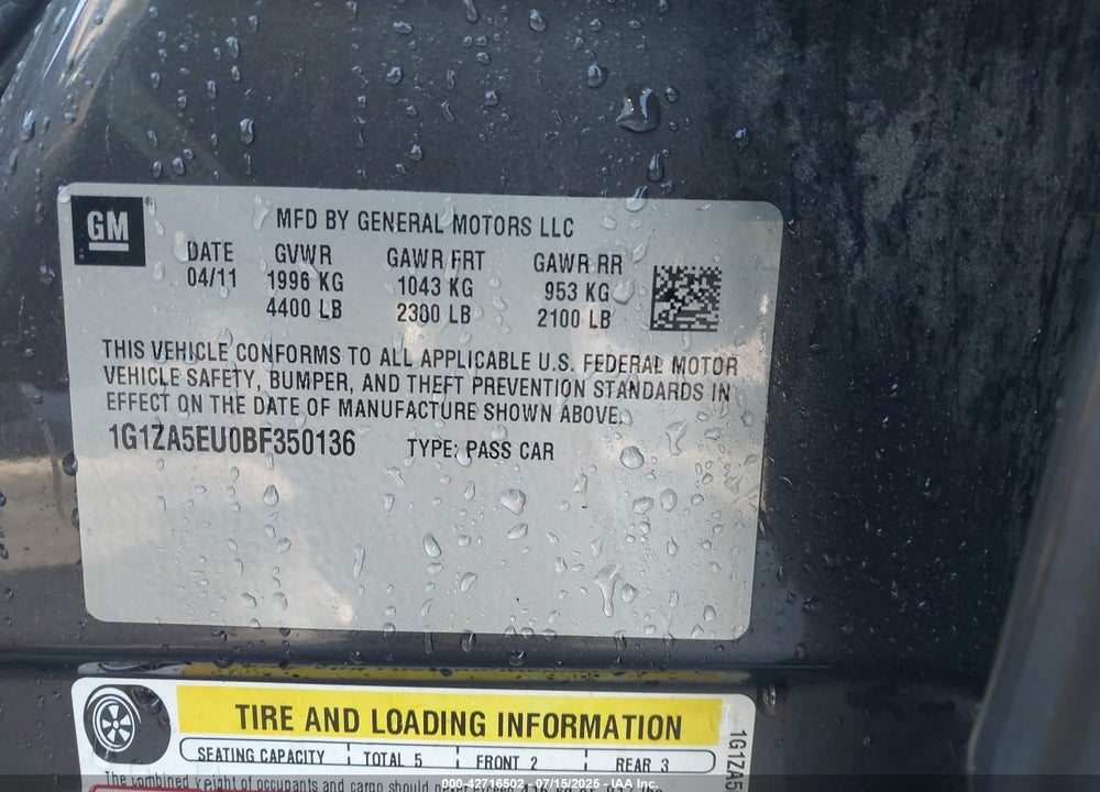 2011 CHEVROLET MALIBU LS VIN: 1G1ZA5EU0BF350136