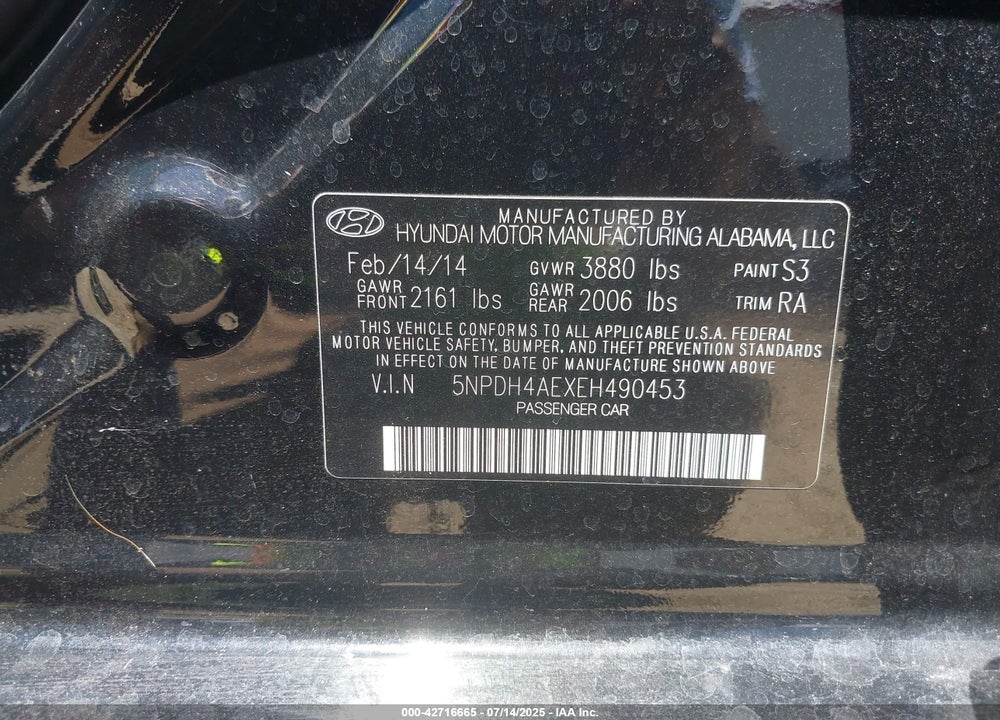2014 HYUNDAI ELANTRA VIN: 5NPDH4AEXEH490453
