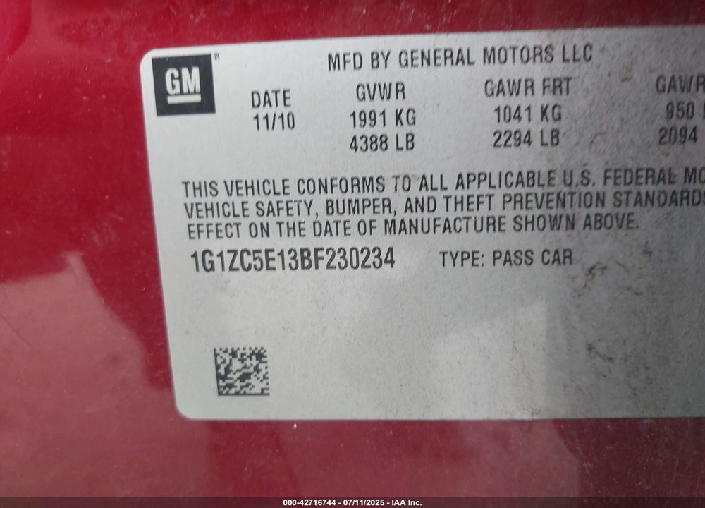 2011 CHEVROLET MALIBU VIN: 1G1ZC5E13BF230234