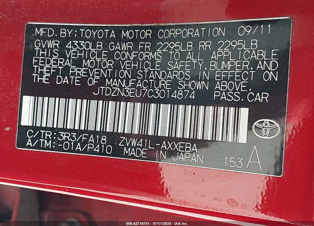 2012 TOYOTA PRIUS V VIN: JTDZN3EU7C3014874