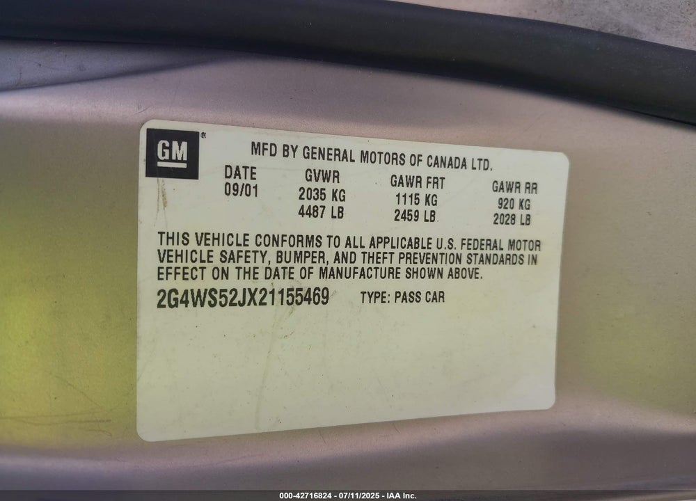 2002 BUICK CENTURY VIN: 2G4WS52JX21155469