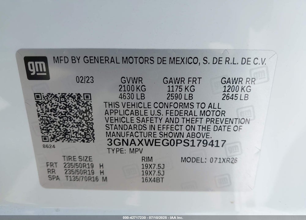 2023 CHEVROLET EQUINOX AWD RS VIN: 3GNAXWEG0PS179417