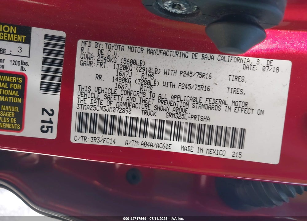 2018 TOYOTA TACOMA SR5 V6 VIN: 3TMAZ5CN3JM072890