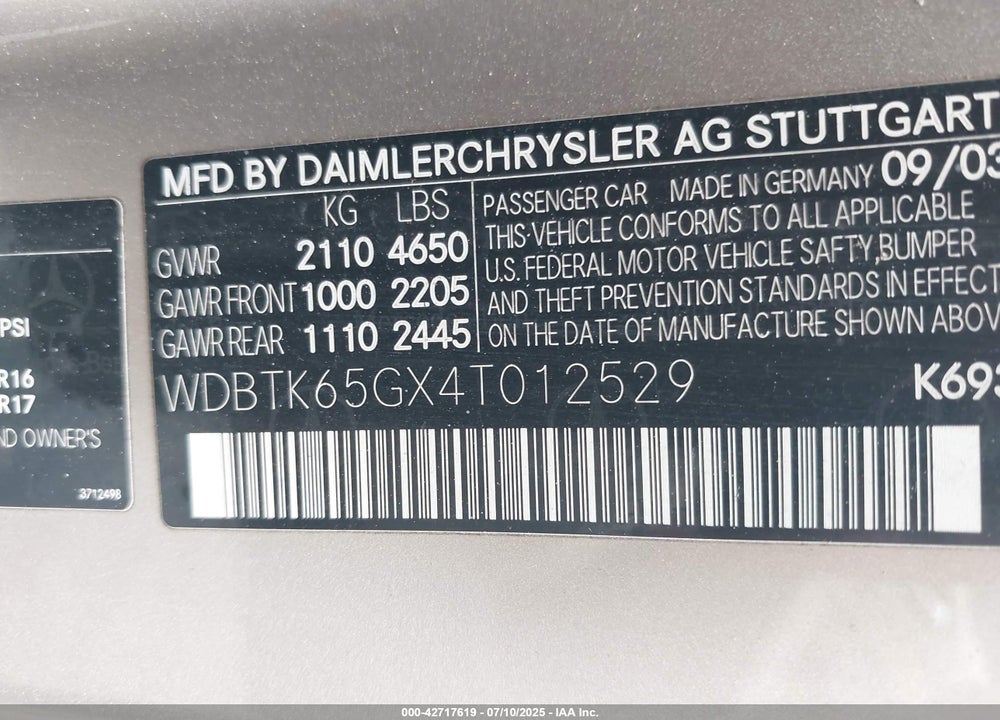 2004 MERCEDES-BENZ CLK 320 VIN: WDBTK65GX4T012529