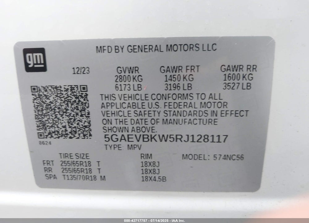 2024 BUICK ENCLAVE VIN: 5GAEVBKW5RJ128117