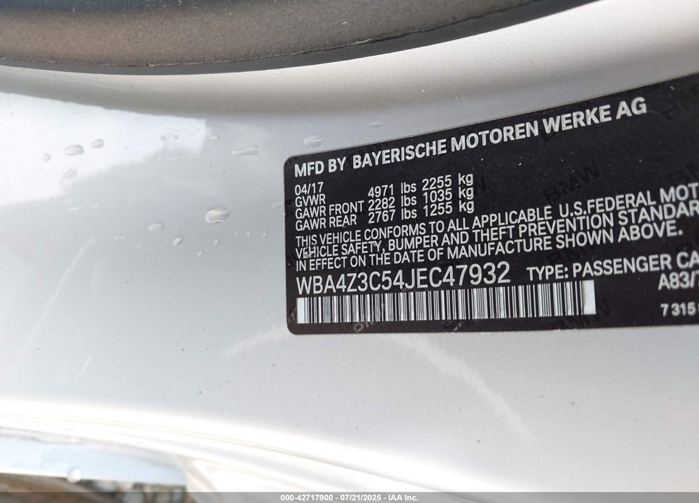 2018 BMW 430I XDRIVE VIN: WBA4Z3C54JEC47932