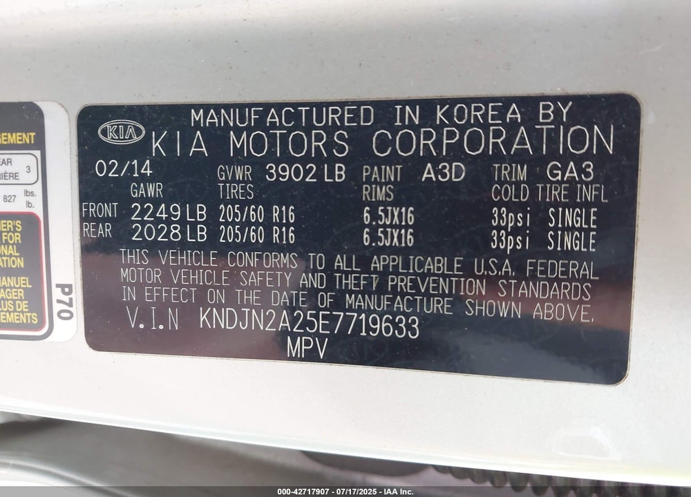 2014 KIA SOUL VIN: KNDJN2A25E7719633
