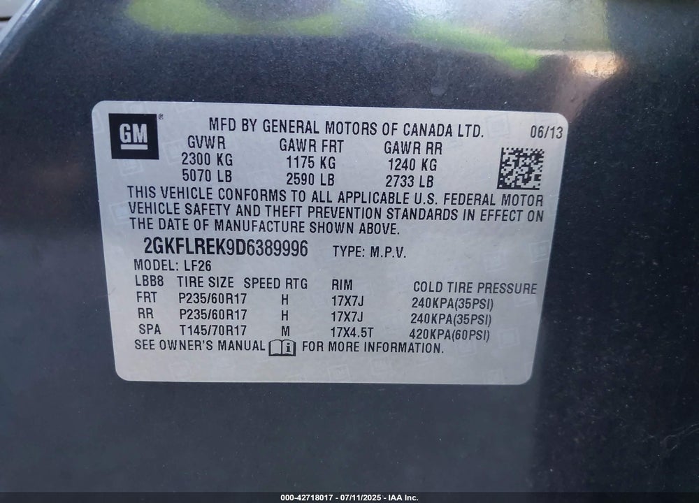 2013 GMC TERRAIN VIN: 2GKFLREK9D6389996