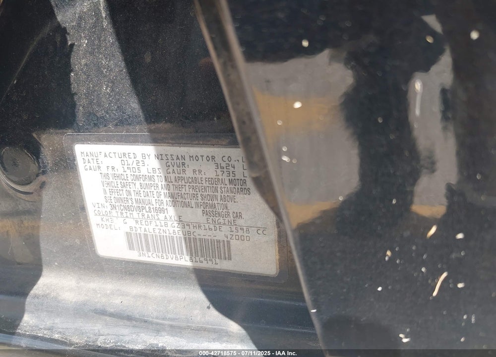 2023 NISSAN VERSA VIN: 3N1CN8DV8PL816991