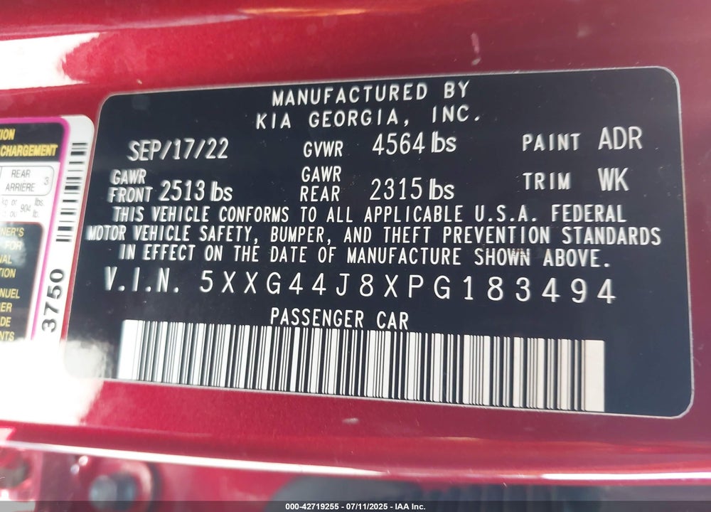2023 KIA K5 VIN: 5XXG44J8XPG183494