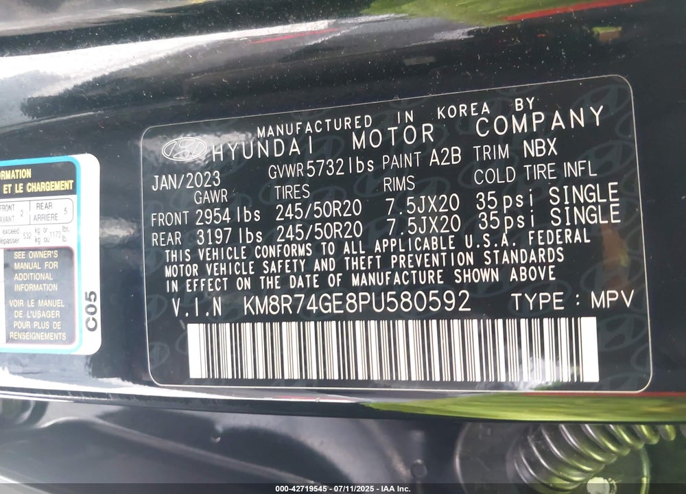 2023 HYUNDAI PALISADE VIN: KM8R74GE8PU580592