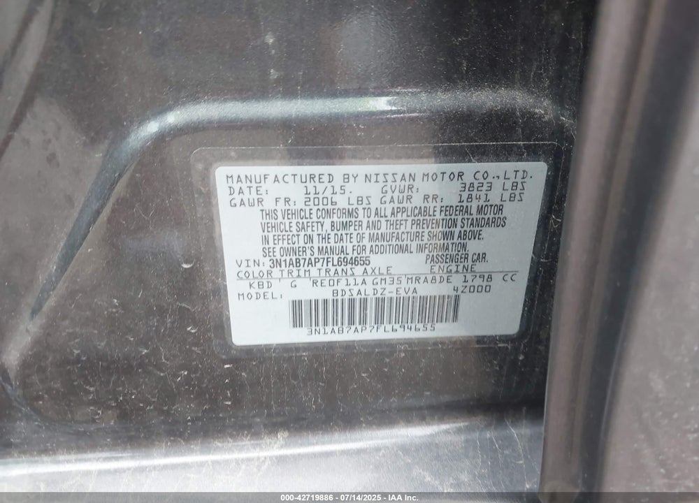 2015 NISSAN SENTRA VIN: 3N1AB7AP7FL694655