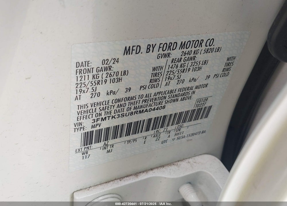 2024 FORD MUSTANG MACH-E VIN: 3FMTK3SU8RMA04408