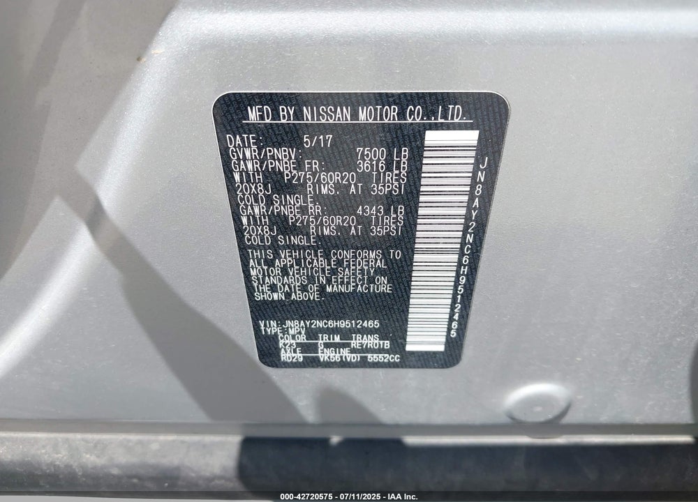 2017 NISSAN ARMADA VIN: JN8AY2NC6H9512465