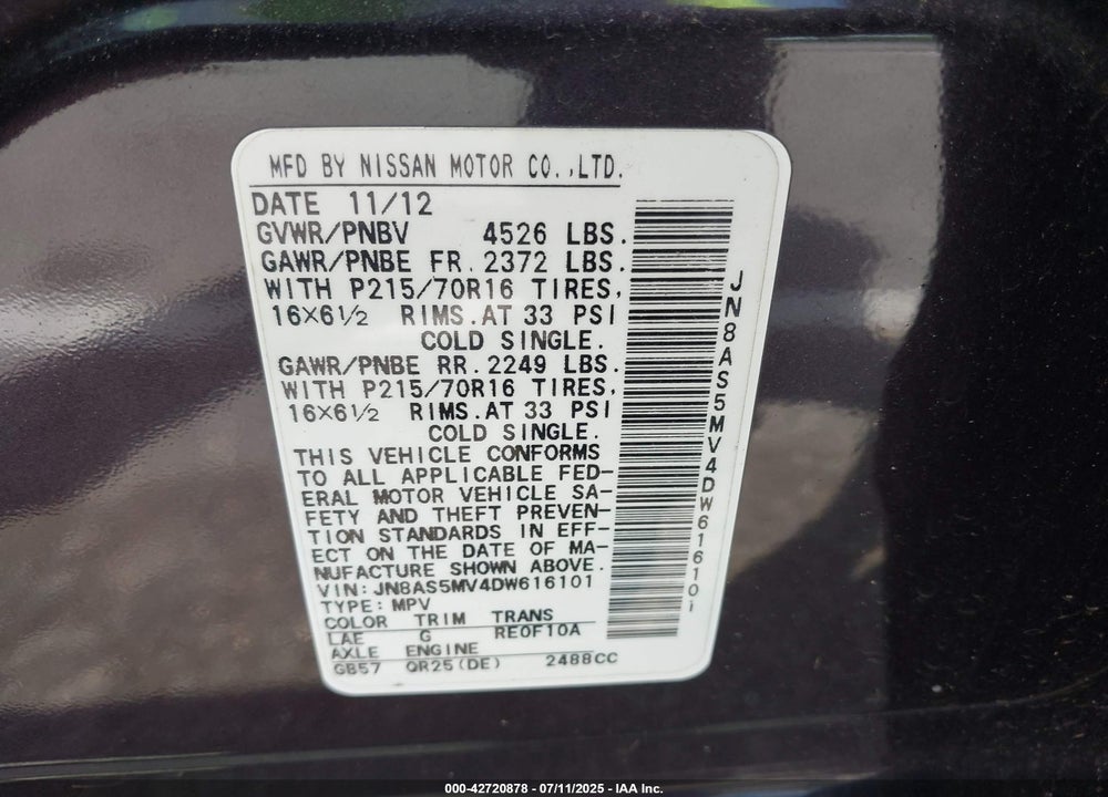 2013 NISSAN ROGUE VIN: JN8AS5MV4DW616101