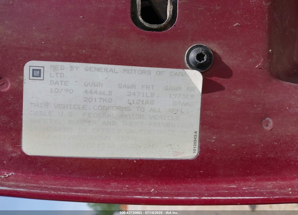 1991 BUICK REGAL CUSTOM VIN: 2G4WB54T6M1826573
