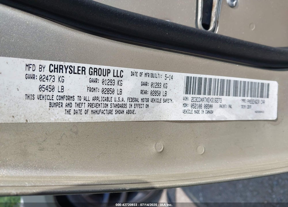 2014 DODGE CHARGER POLICE VIN: 2C3CDXATXEH316273