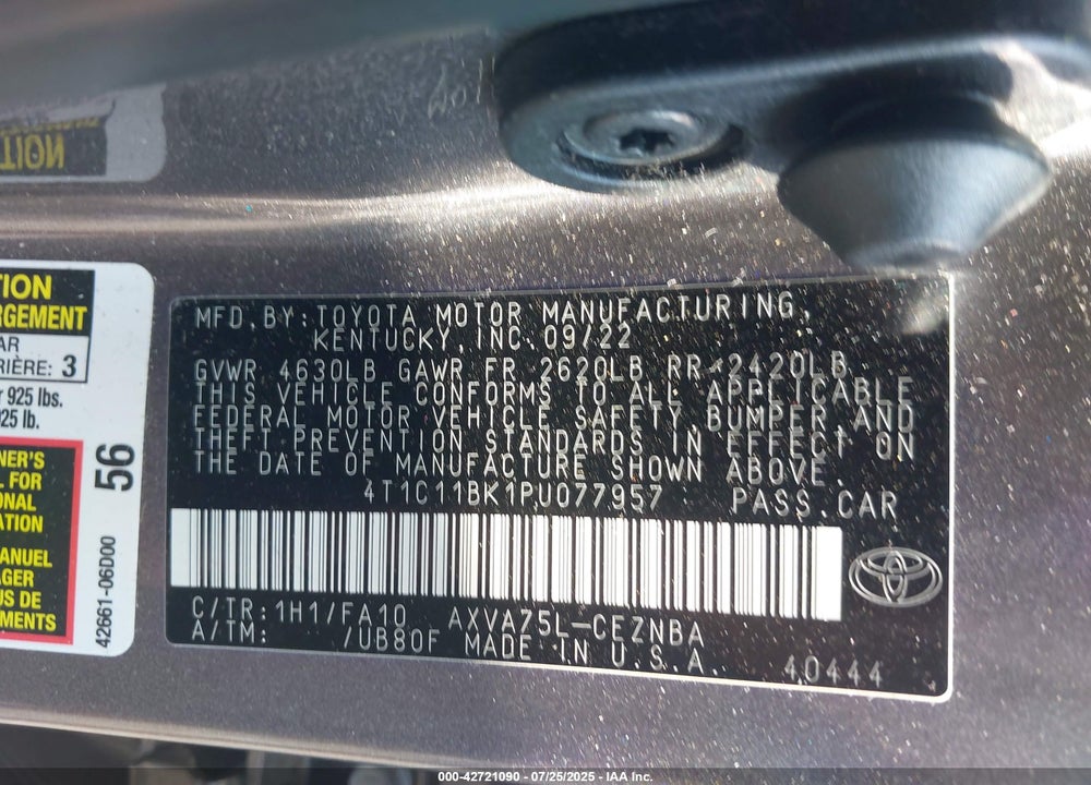 2023 TOYOTA CAMRY VIN: 4T1C11BK1PU077957