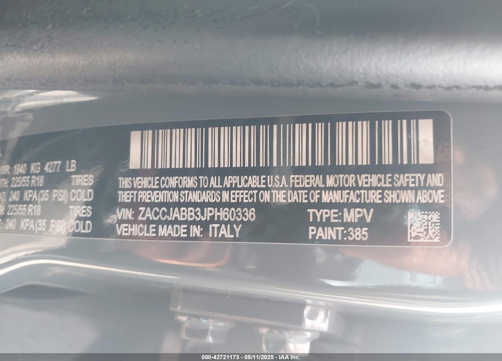 2018 JEEP RENEGADE LATITUDE FWD VIN: ZACCJABB3JPH60336