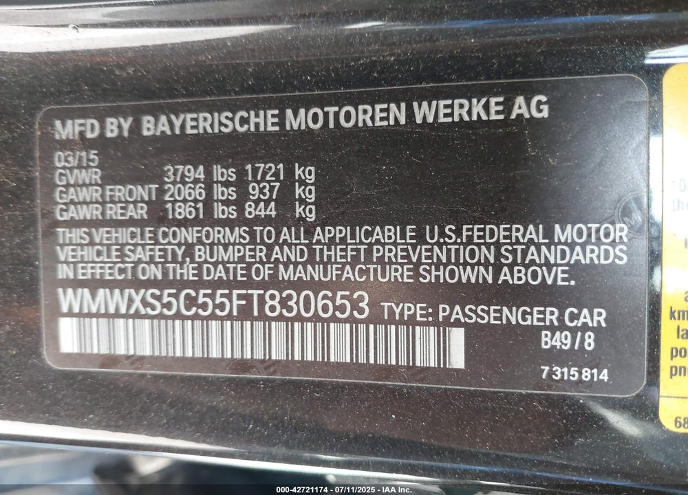 2015 MINI HARDTOP VIN: WMWXS5C55FT830653