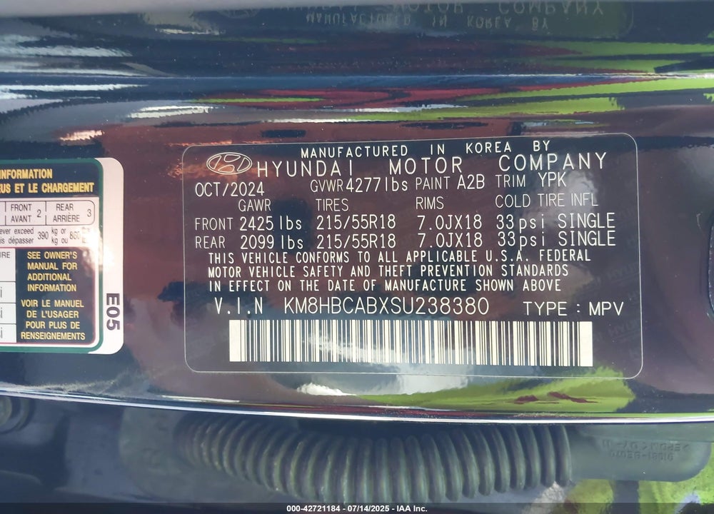 2025 HYUNDAI KONA VIN: KM8HBCABXSU238380