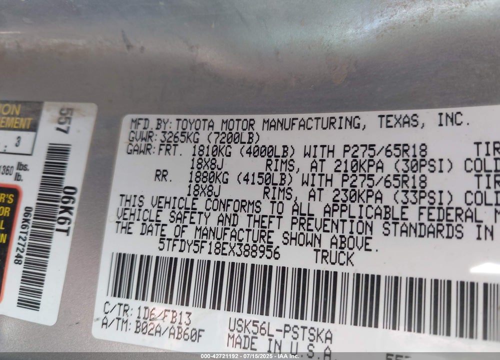 2014 TOYOTA TUNDRA VIN: 5TFDY5F18EX388956