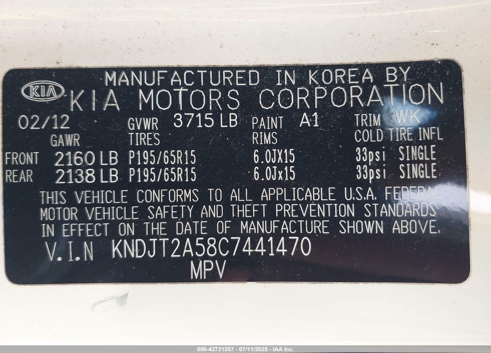 2012 KIA SOUL VIN: KNDJT2A58C7441470