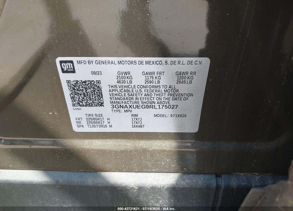 2024 CHEVROLET EQUINOX VIN: 3GNAXUEG9RL175027