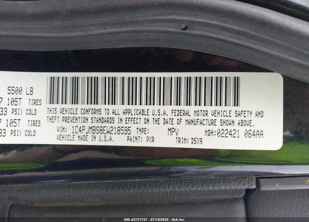 2014 JEEP CHEROKEE VIN: 1C4PJMBS8EW218595