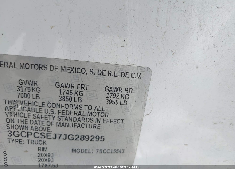2018 CHEVROLET SILVERADO 1500 VIN: 3GCPCSEJ7JG289295