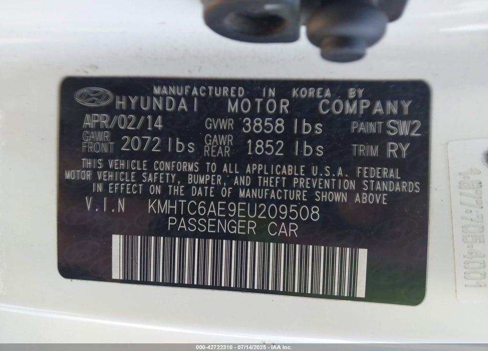 2014 HYUNDAI VELOSTER VIN: KMHTC6AE9EU209508