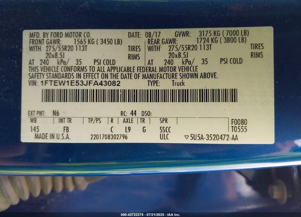 2018 FORD F-150 XLT VIN: 1FTEW1E53JFA43082