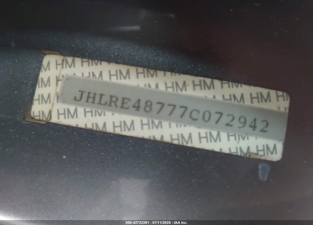 2007 HONDA CR-V VIN: JHLRE48777C072942