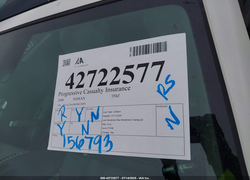 2006 NISSAN Z VIN: JN1AZ36A96M451685