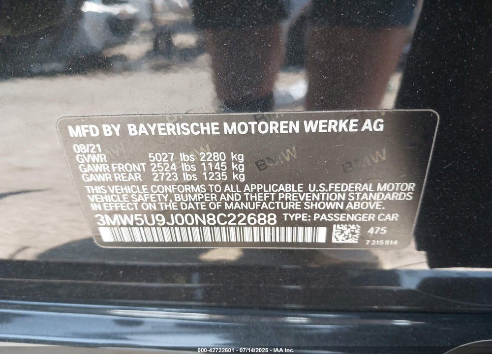 2022 BMW 3 SERIES M340I XDRIVE VIN: 3MW5U9J00N8C22688