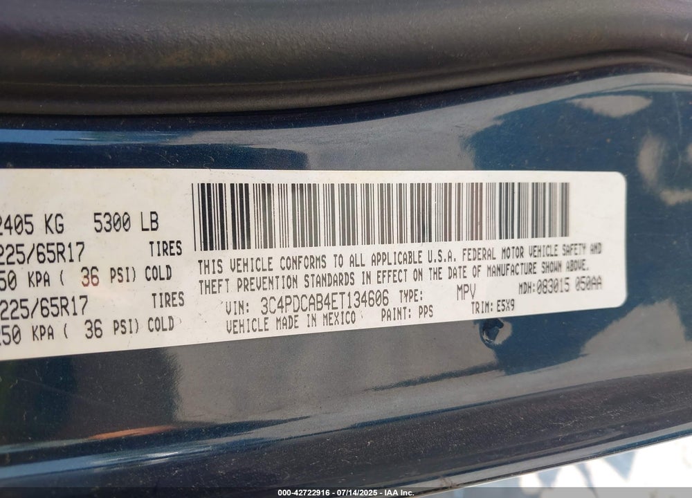2014 DODGE JOURNEY VIN: 3C4PDCAB4ET134606