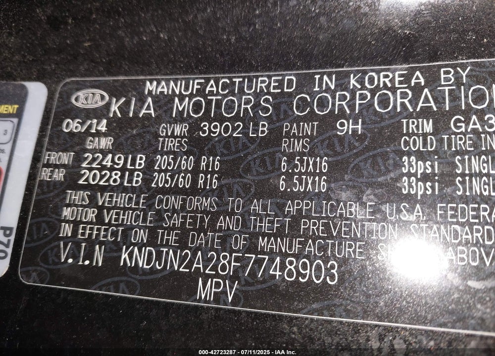 2015 KIA SOUL VIN: KNDJN2A28F7748903