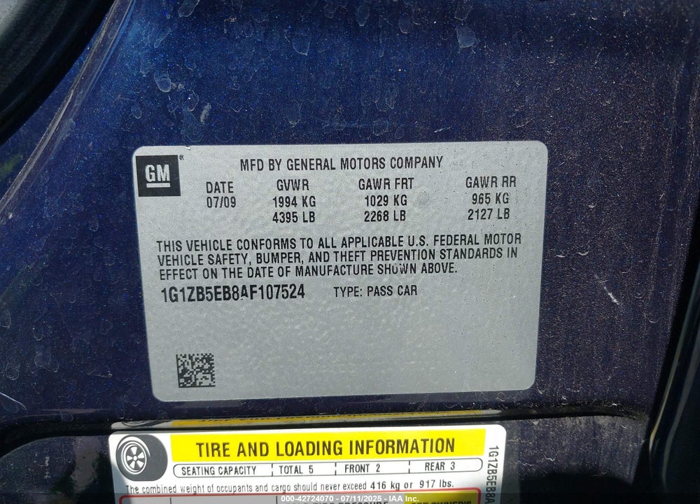 2010 CHEVROLET MALIBU VIN: 1G1ZB5EB8AF107524