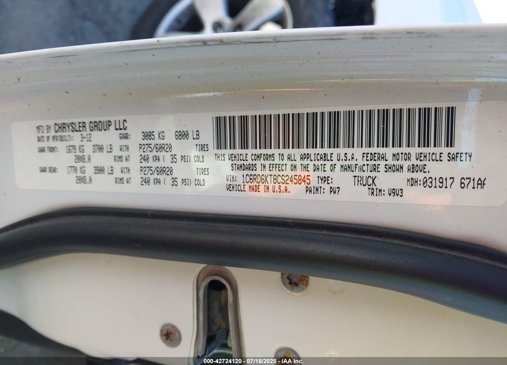 2012 RAM 1500 VIN: 1C6RD6KT8CS245845