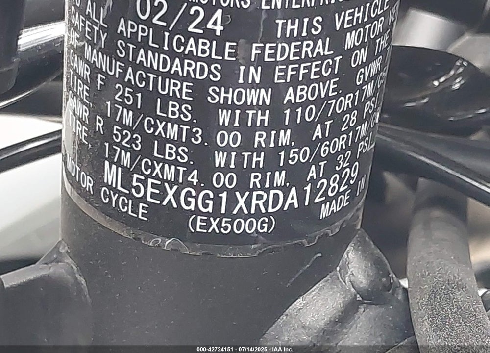 2024 KAWASAKI EX500 VIN: ML5EXGG1XRDA12829