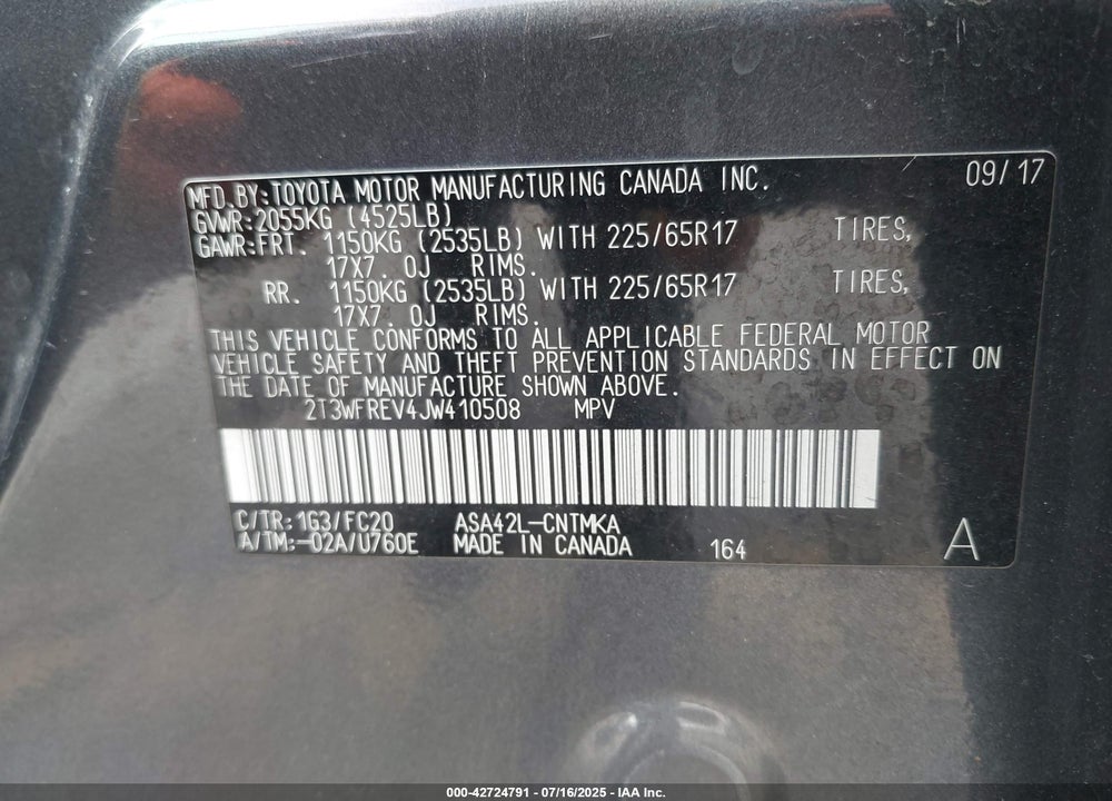 2018 TOYOTA RAV4 XLE VIN: 2T3WFREV4JW410508