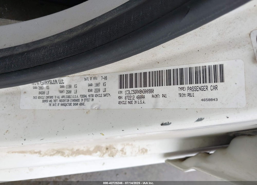 2008 CHRYSLER SEBRING TOURING VIN: 1C3LC56RX8N300980