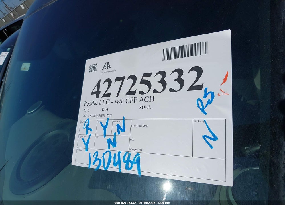 2015 KIA SOUL VIN: KNDJP3A55F7112627