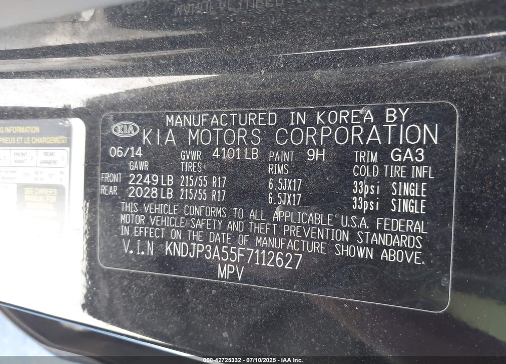 2015 KIA SOUL VIN: KNDJP3A55F7112627