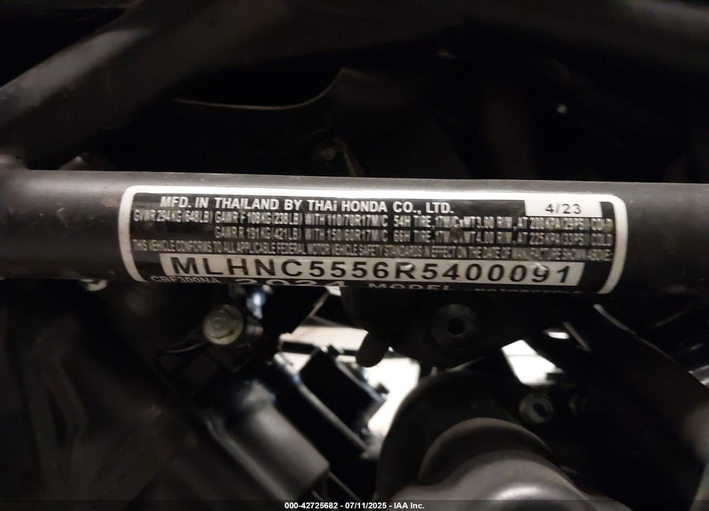 2024 HONDA CBF300 NA VIN: MLHNC5556R5400091