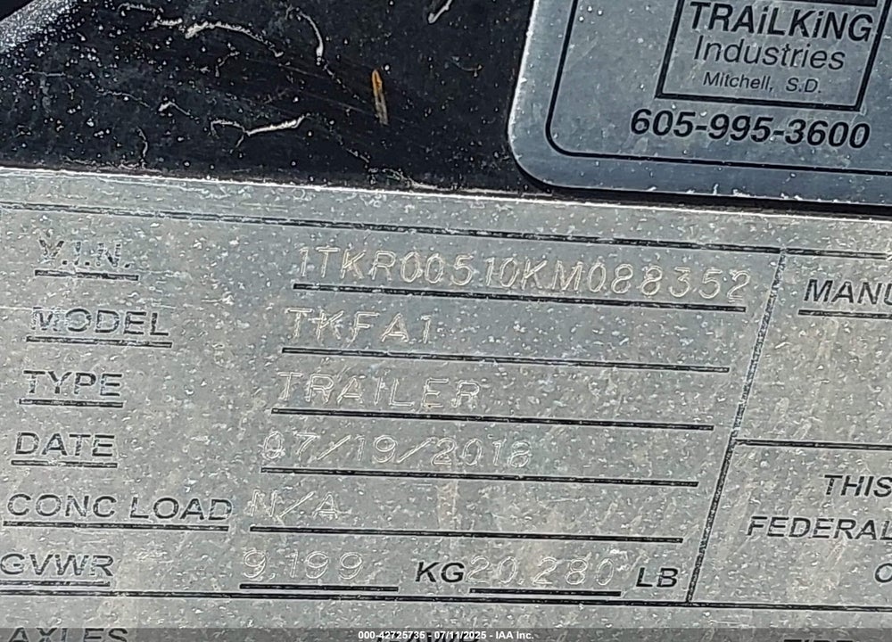 2019 TRAIL KING --- VIN: 1TKR00510KM088352