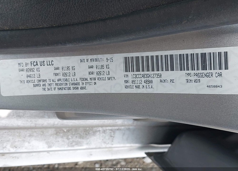 2016 CHRYSLER 200 LIMITED VIN: 1C3CCCAB3GN127350