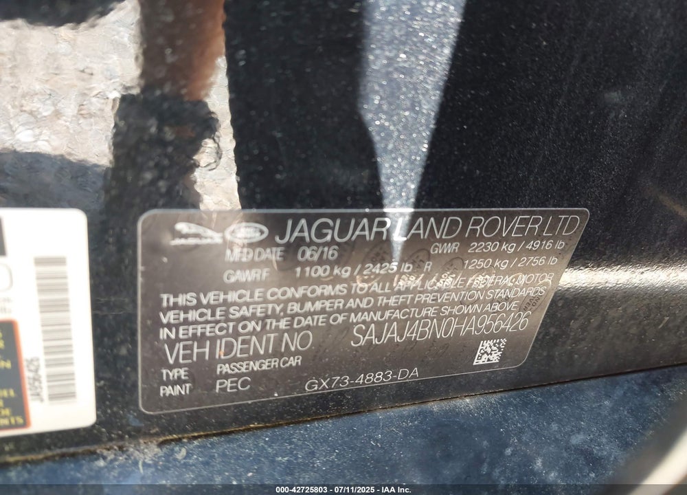 2017 JAGUAR XE VIN: SAJAJ4BN0HA956426
