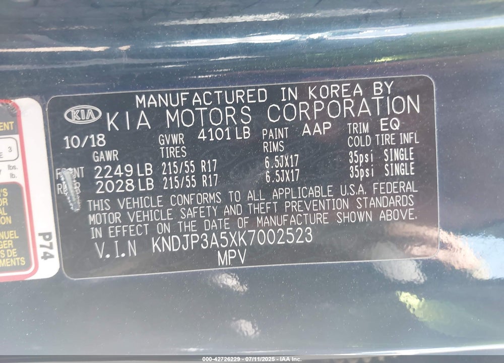 2019 KIA SOUL VIN: KNDJP3A5XK7002523