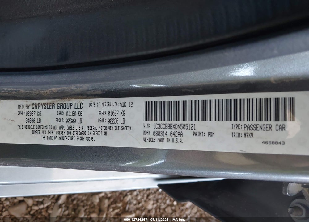 2013 CHRYSLER 200 VIN: 1C3CCBBBXDN505121